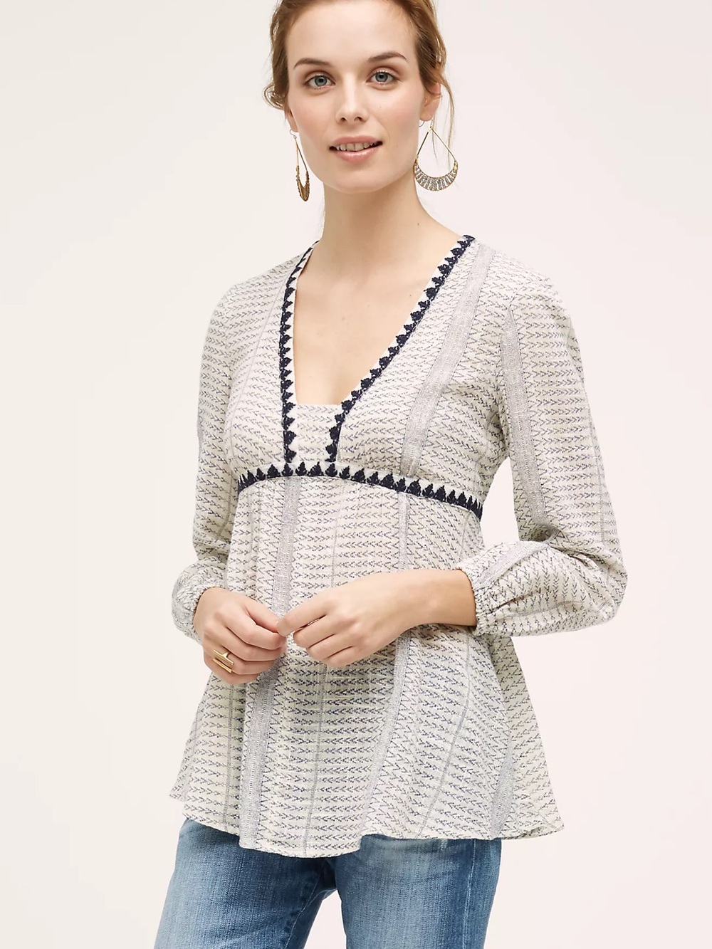Anthropologie Floreat Kota Peasant Top Blue Motif Cotton Gauze Boho Size 6